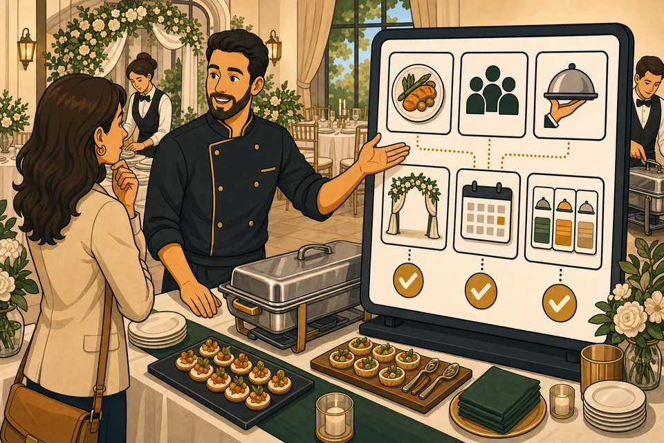 Caterers trust-builder illustration for event inquiry and quote requests stay obvious.