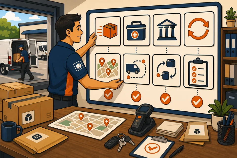 Courier & Delivery Services trust-builder illustration for every major offer has a path.